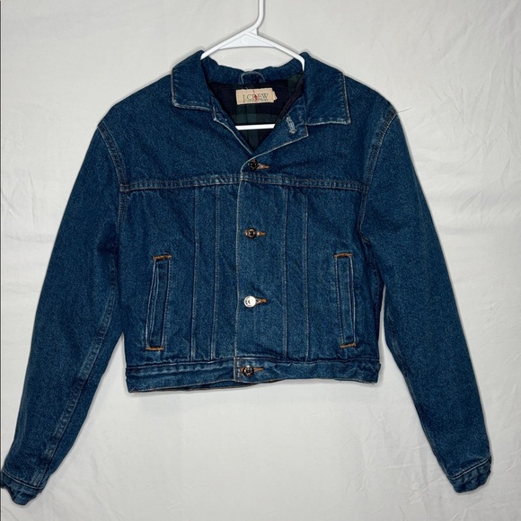 Vintage 90’s J. Crew Quilted Plaid Lining Denim Trucker Jacket Giant Tag Era - Picture 2 of 12